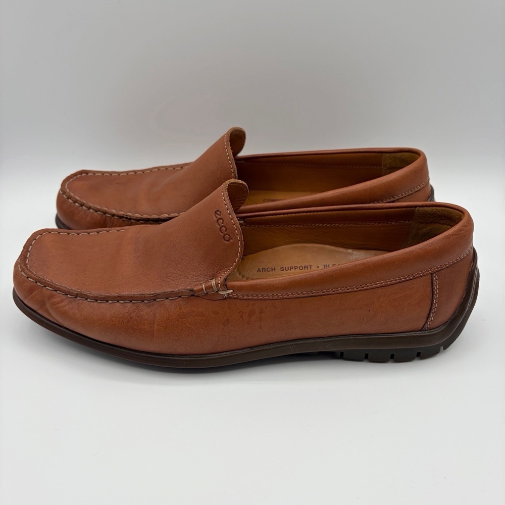 ECCO Classic Moc Driving Loafer Mens 44 Vegtable Tanned Leather Boat Shoe Cognac